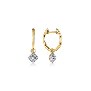 Gabriel & Co. EG13335Y45JJ 14 karat yellow gold Contemporary earrings, angled view of one hoop edge on beside one turned to show its hinge