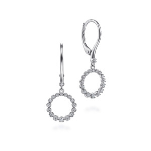 Gabriel & Co. EG13849W45JJ 14 karat white gold Lusso earrings, front view of the pair, one lever back angled to show its hinge and the open circle