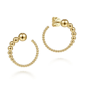 Gabriel & Co. EG13981Y4JJJ 14 karat yellow gold Bujukan earrings, front view of the pair, open bead circles with the large ball and a push back at top