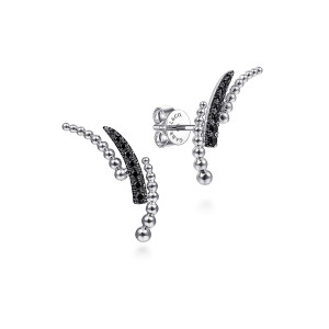 Gabriel & Co. EG13990SVJBS sterling silver Bujukan earrings, front view of the pair, graduated bead lines around a dark bar, push back on one