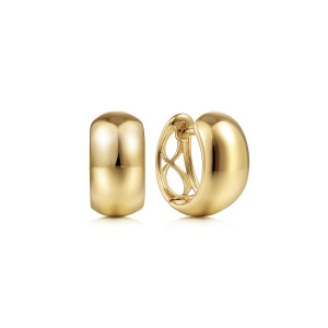 Gabriel & Co. EG14012Y4JJJ 14 karat yellow gold Contemporary earrings, front view of the pair showing the smooth domed bands and openwork inner wall