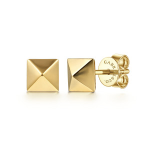Gabriel & Co. EG14013Y4JJJ 14 karat yellow gold Contemporary earrings, front view of the pair, one turned to show its post and push back