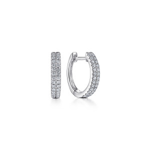 Gabriel & Co. EG14027W45JJ 14 karat white gold Lusso earrings, front view of the pair showing two close rows of round stones and the hinged top