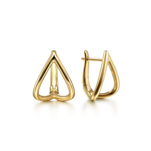 Gabriel & Co. EG14128Y4JJJ 14 karat yellow gold Contemporary earrings, front view of the pair, one showing the pointed outline, the other the layered bands