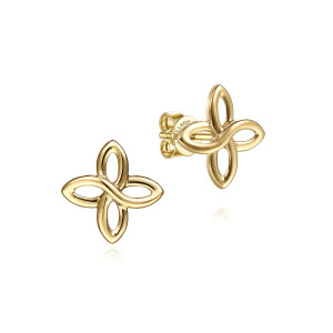Gabriel & Co. EG14134Y4JJJ 14 karat yellow gold Contemporary earrings, front view of the pair, one turned to show the post and push back behind the open loops