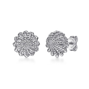 Gabriel & Co. EG14190SVJJJ sterling silver Bujukan earrings, front view of the pair showing swirling rows of metal beads and a push back