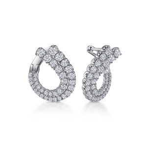 Gabriel & Co. EG14332W84JJ 18 karat white gold Lusso earrings, front view of the pair with one loop face on and one turned to show its rim