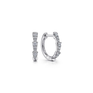 Gabriel & Co. EG14523W45JJ 14 karat white gold Kaslique earrings, front view of the pair, one edge on and one turned to show the hinge and stepped row