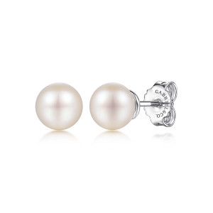 Gabriel & Co. EG14633SVJPB sterling silver Contemporary earrings, front view of the pair, one pearl turned to show the post and push back