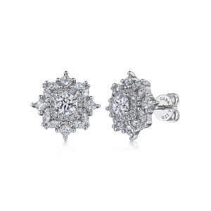 Gabriel & Co. EG14812W84JJ 18 karat white gold Lusso earrings, front view of the pair, one stud turned to show the post and push back