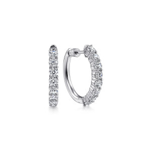 Gabriel & Co. EG14894W45JJ 14 karat white gold Lusso earrings, front view of the pair, one hoop edge on and one turned to show the plain inner band