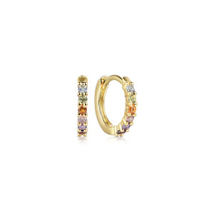 Gabriel & Co. EG14956Y4JMC 14 karat yellow gold Color earrings, front view of the pair, one huggie turned to show its smooth inner face and hinge