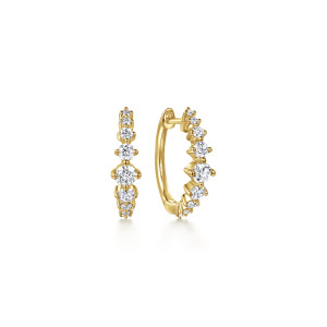 Gabriel & Co. EG15131Y45JJ 14 karat yellow gold Lusso earrings, front view of the pair, graduated round stones climbing to a larger one near the middle