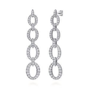 Gabriel & Co. EG15220W45JJ 14 karat white gold Lusso earrings, front view of the pair, stacked open ovals that grow larger toward the bottom