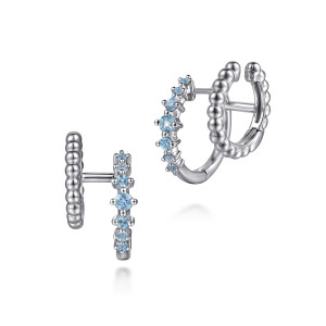 Gabriel & Co. EG15427SVJBT sterling silver Bujukan earrings, front view of the pair, each showing the stone band joined to the bead band by a bar