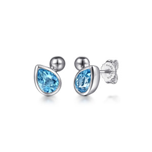 Gabriel & Co. EG15437SVJBT sterling silver Bujukan earrings, front view of the pair, one stone facing out and one turned to show its post