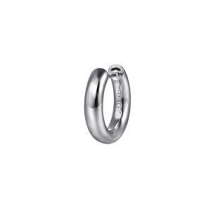 Gabriel & Co. EGM20146W4JJJ 14 karat white gold Contemporary men's single huggie earring, angled view of a polished rounded tube hoop with its post closure and a maker's mark inside