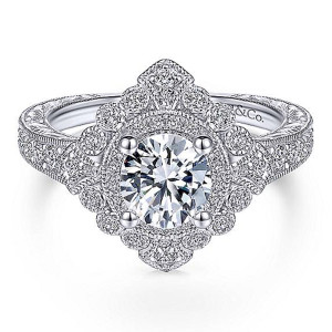 Gabriel 14 Karat Round Halo Engagement Ring ER14490R4W44JJ