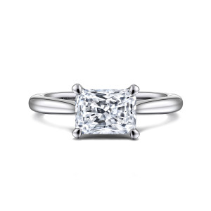 Gabriel & Co. ER15618N6W4JJJ 14 karat white gold Classic engagement ring, front view of a rectangular center with cropped corners between four slender prongs