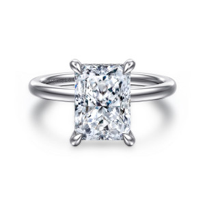 Gabriel & Co. ER15972N12W44JJ 14 karat white gold Classic engagement ring, front view of the tall rectangular center with trimmed corners held by four rounded claws