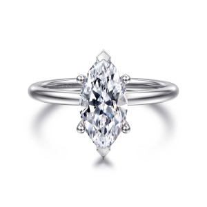 Gabriel & Co. ER16117M6W44JJ 14 karat white gold Classic engagement ring, front view of a marquise center with V capped tips and bead tipped side prongs