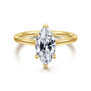 Gabriel & Co. ER16512M6Y44JJ 14 karat yellow gold Classic engagement ring, front view of a marquise center with pointed tips and no stones showing around it