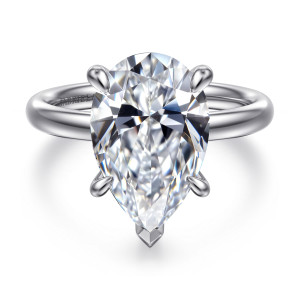 Gabriel & Co. ER16571P20W4JJJ 14 karat white gold Contemporary engagement ring, front view of a pear shaped center with a V prong at its point and side claws