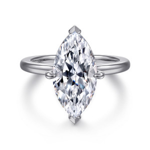 Gabriel & Co. ER16858M16W4JJJ 14 karat white gold Contemporary engagement ring, front view of a marquise center with V shaped tips at both points