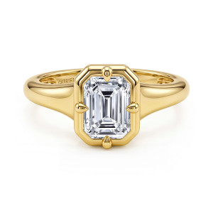 Gabriel & Co. ER16955E6Y4JJJ 14 karat yellow gold Contemporary engagement ring, front view of the octagon shaped frame with a small teardrop prong at each side midpoint