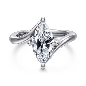 Gabriel & Co. ER16994M10W4JJJ 14 karat white gold Contemporary engagement ring, front view of the marquise center and the two shank ends sweeping past each other