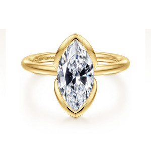 Gabriel & Co. ER17028M8Y4JJJ 14 karat yellow gold Contemporary engagement ring, front view of a marquise center with a curved metal cup around each pointed end