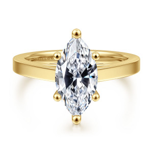 Gabriel & Co. ER17092M8Y4JJJ 14 karat yellow gold Contemporary engagement ring, front view of a marquise center with a ball tipped prong at each point and along the sides