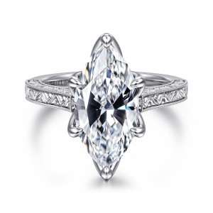 Gabriel & Co. ER17134M13W4JJJ 14 karat white gold Victorian engagement ring, front view of a marquise center held by prongs at both points and along each side