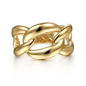 Gabriel & Co. LR51880Y4JJJ 14 karat yellow gold Contemporary ring, front view of rounded oval links overlapping like a curb chain with open gaps