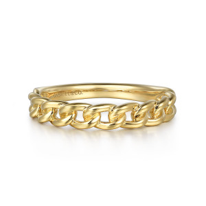 Gabriel & Co. LR52513Y4JJJ 14 karat yellow gold Stackable ring, front view of interlocking polished links with open space between them