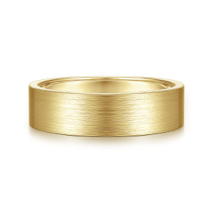 Gabriel & Co. MBM0101-60Y4JJJ 14 karat yellow gold Classic men's wedding band, front view of a plain flat band with an even brushed face and square edges