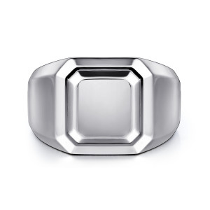 Gabriel & Co. MR20027SVJJJ sterling silver Geo men's signet ring, front view of the blank square face inside its nested clipped corner frames