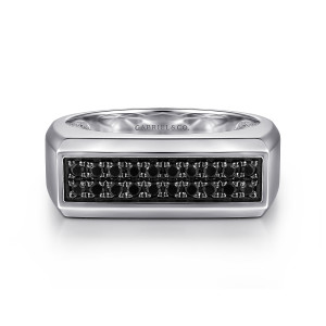 Gabriel & Co. MR20041SVJBS sterling silver Contemporary men's ring, front view of the recessed black stone panel inside its polished rectangular frame