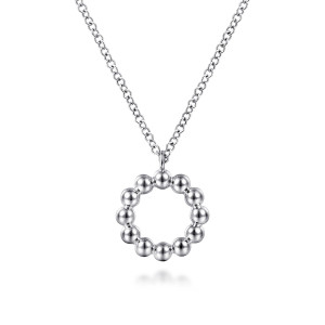 Gabriel & Co. NK6386SVJJJ sterling silver Bujukan necklace, front view of the open ring of round beads and the small loop bail above it
