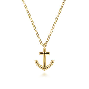 Gabriel & Co. NK6471Y4JJJ 14 karat yellow gold Contemporary necklace, front view of the anchor with its crossbar, ridged shaft and two curved pointed arms
