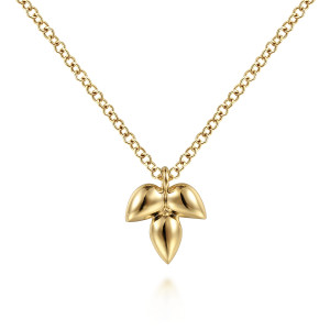 Gabriel & Co. NK6486Y4JJJ 14 karat yellow gold Contemporary necklace, front view of the domed drop cluster, its loop bail and the round cable links