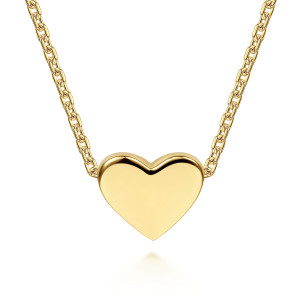Gabriel & Co. NK6605Y4JJJ 14 karat yellow gold Contemporary necklace, front view of the smooth heart face and the oval links meeting it at each side