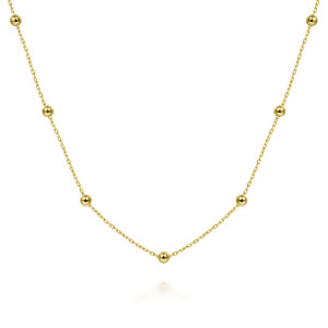 Gabriel & Co. NK6611Y4JJJ 14 karat yellow gold Contemporary necklace, front view of the fine chain with round polished beads at intervals