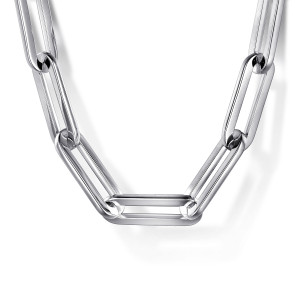 Gabriel & Co. NK6821-17SVJJJ sterling silver Contemporary necklace, close detail of the flat sided paperclip links and their open centers
