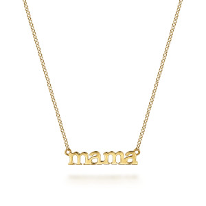 Gabriel & Co. NK7109Y4JJJ 14 karat yellow gold Contemporary necklace, front view of the connected lowercase letters with a ring at each end