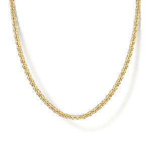 Gabriel & Co. NK7127-17Y4JJJ 14 karat yellow gold Contemporary necklace, front view of the evenly set round links curving across the frame