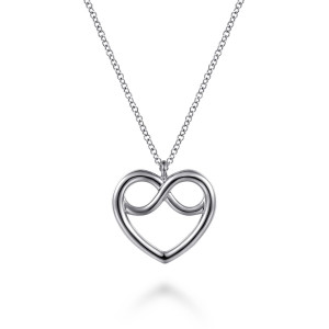 Gabriel & Co. NK7901SVJJJ sterling silver Contemporary necklace, front view of the open heart with its crossing figure eight loop