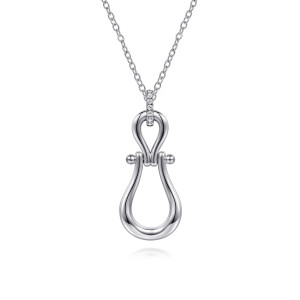 Gabriel & Co. NK8336SVJWS sterling silver Bujukan necklace, front view of the open horseshoe loop, beaded crossbar and stone topped bar
