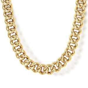 Gabriel & Co. NKM2073-20Y4JJJ 14 karat yellow gold Contemporary men's chain necklace, close detail of rounded links rolling over one another with small open centers and long streaks of light