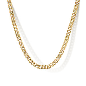 Gabriel & Co. NKM2077-20Y4JJJ 14 karat yellow gold Contemporary men's chain necklace, close detail of closely overlapping glossy links curving through the lower loop